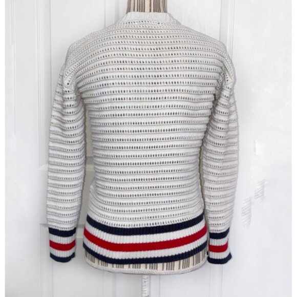 Tommy Hilfiger Colorblock Sweater Womens XS Red White Blue Logo Fisherman Knit - Picture 3 of 8